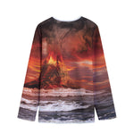 Volcano On The Sea Print Long Sleeve Short Coat