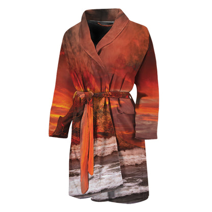 Volcano On The Sea Print Men's Bathrobe