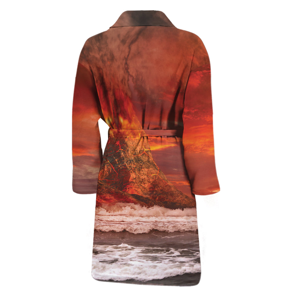 Volcano On The Sea Print Men's Bathrobe