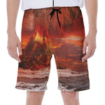 Volcano On The Sea Print Men's Beach Shorts