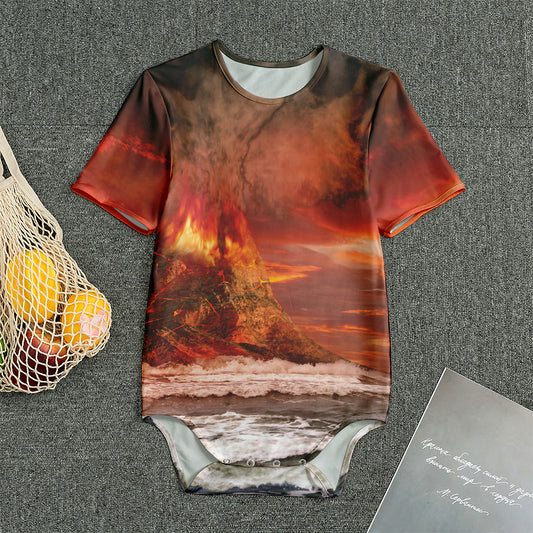 Volcano On The Sea Print Men's Bodysuit