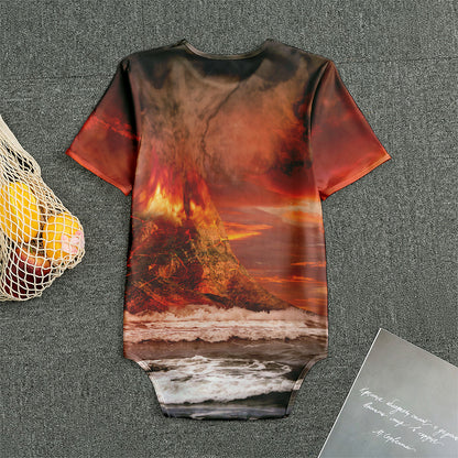 Volcano On The Sea Print Men's Bodysuit