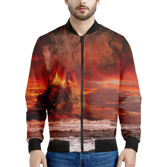 Volcano On The Sea Print Men's Bomber Jacket