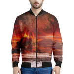 Volcano On The Sea Print Men's Bomber Jacket