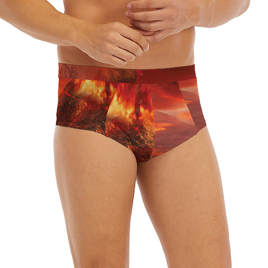 Volcano On The Sea Print Men's Briefs