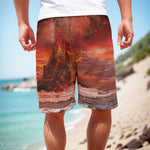 Volcano On The Sea Print Men's Cargo Shorts