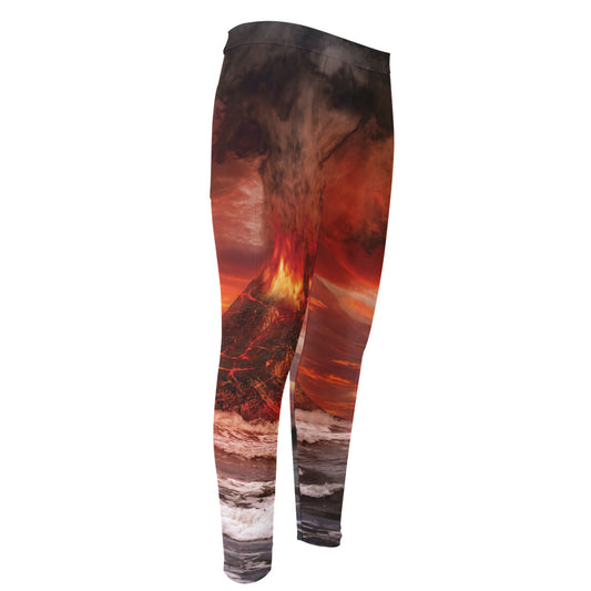 Volcano On The Sea Print Men's Compression Pants