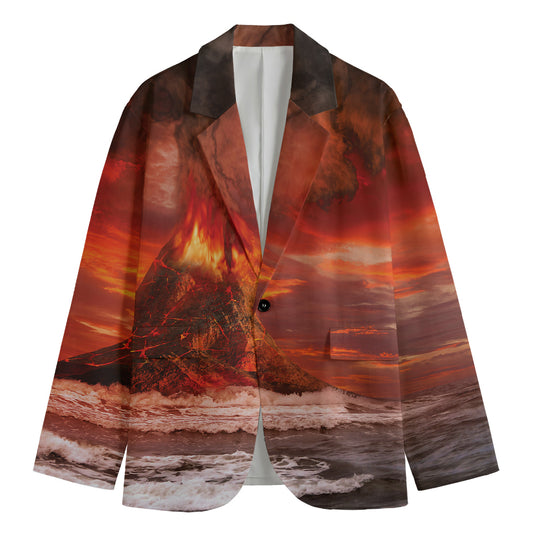 Volcano On The Sea Print Men's Cotton Blazer
