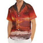 Volcano On The Sea Print Men's Deep V-Neck Shirt