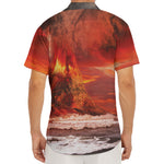 Volcano On The Sea Print Men's Deep V-Neck Shirt