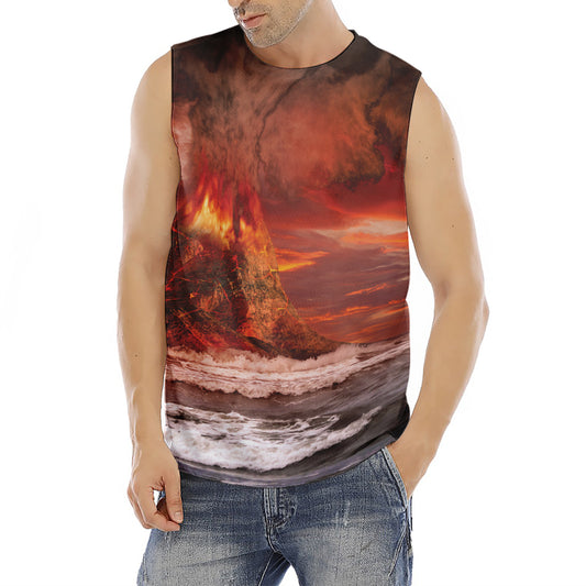 Volcano On The Sea Print Men's Fitness Tank Top