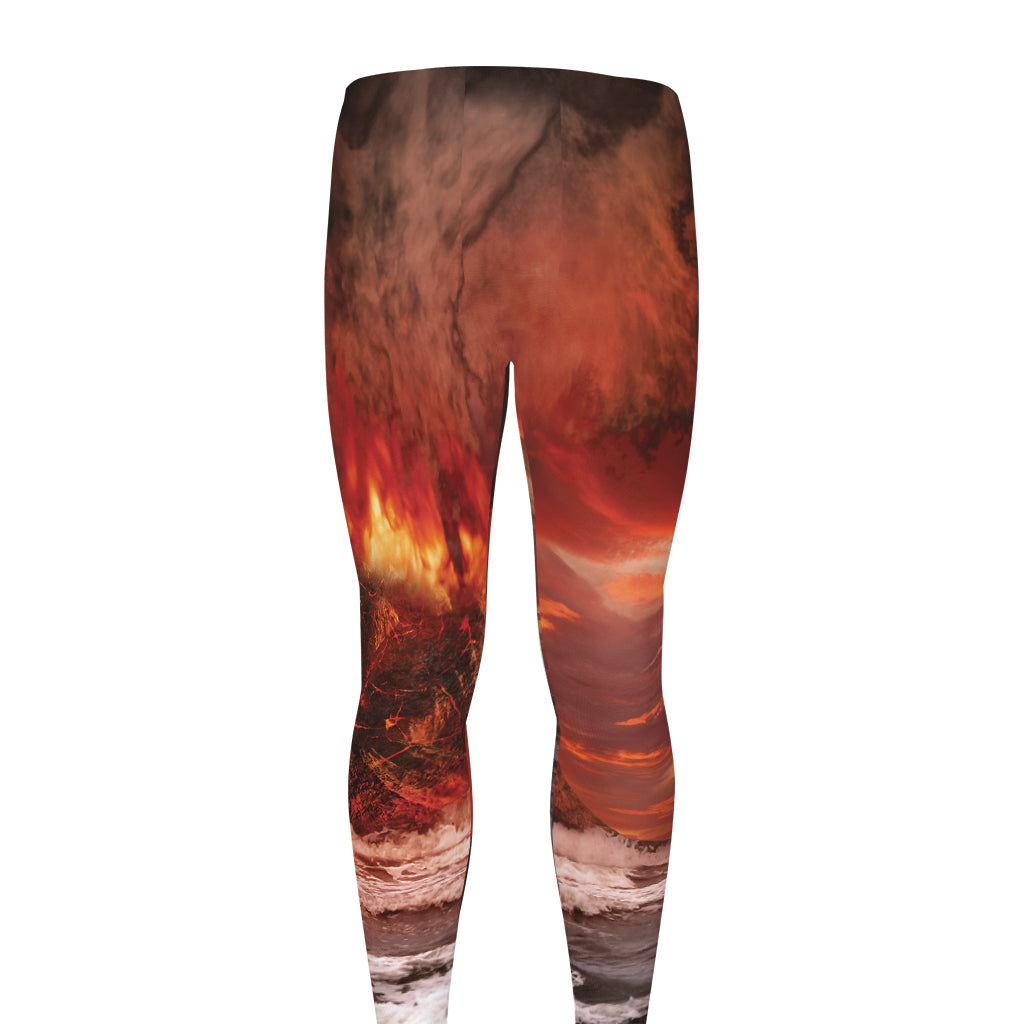 Volcano On The Sea Print Men's leggings