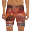 Volcano On The Sea Print Men's Long Boxer Briefs