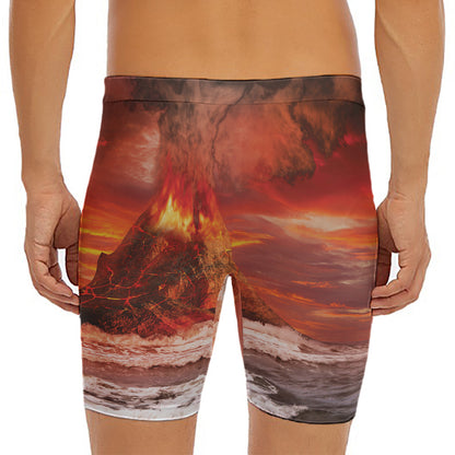 Volcano On The Sea Print Men's Long Boxer Briefs