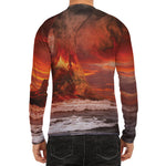 Volcano On The Sea Print Men's Long Sleeve Rash Guard