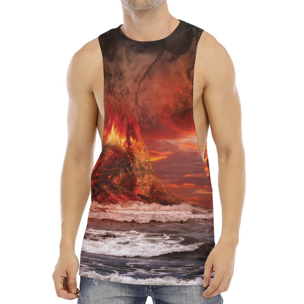 Volcano On The Sea Print Men's Muscle Tank Top