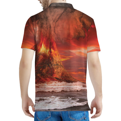 Volcano On The Sea Print Men's Polo Shirt