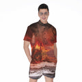 Volcano On The Sea Print Men's Romper