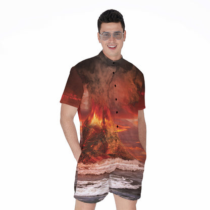 Volcano On The Sea Print Men's Rompers