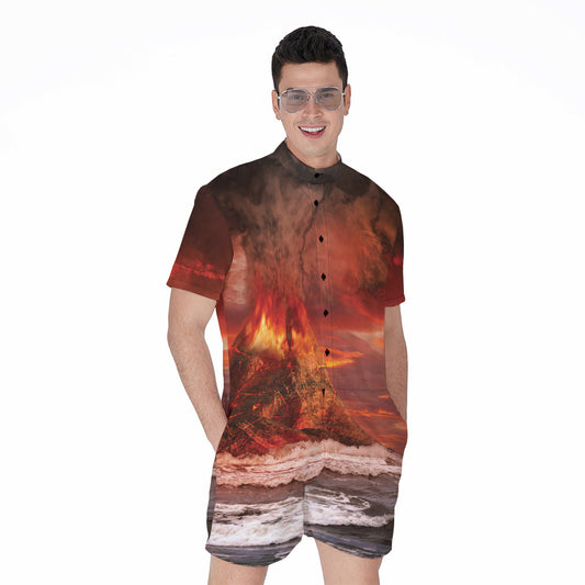 Volcano On The Sea Print Men's Rompers