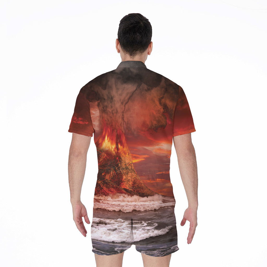 Volcano On The Sea Print Men's Rompers