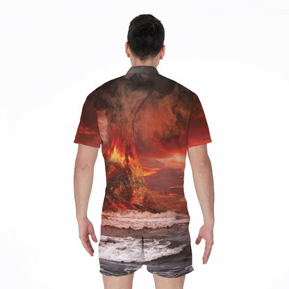 Volcano On The Sea Print Men's Rompers
