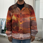 Volcano On The Sea Print Men's Shirt Jacket