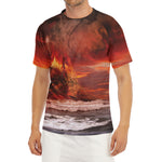 Volcano On The Sea Print Men's Short Sleeve Rash Guard