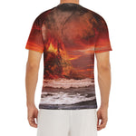 Volcano On The Sea Print Men's Short Sleeve Rash Guard