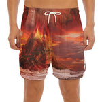 Volcano On The Sea Print Men's Split Running Shorts