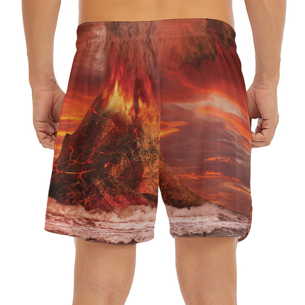 Volcano On The Sea Print Men's Split Running Shorts