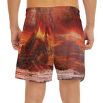 Volcano On The Sea Print Men's Split Running Shorts