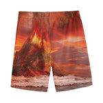 Volcano On The Sea Print Men's Sports Shorts