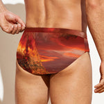Volcano On The Sea Print Men's Swim Briefs