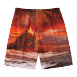 Volcano On The Sea Print Men's Swim Trunks