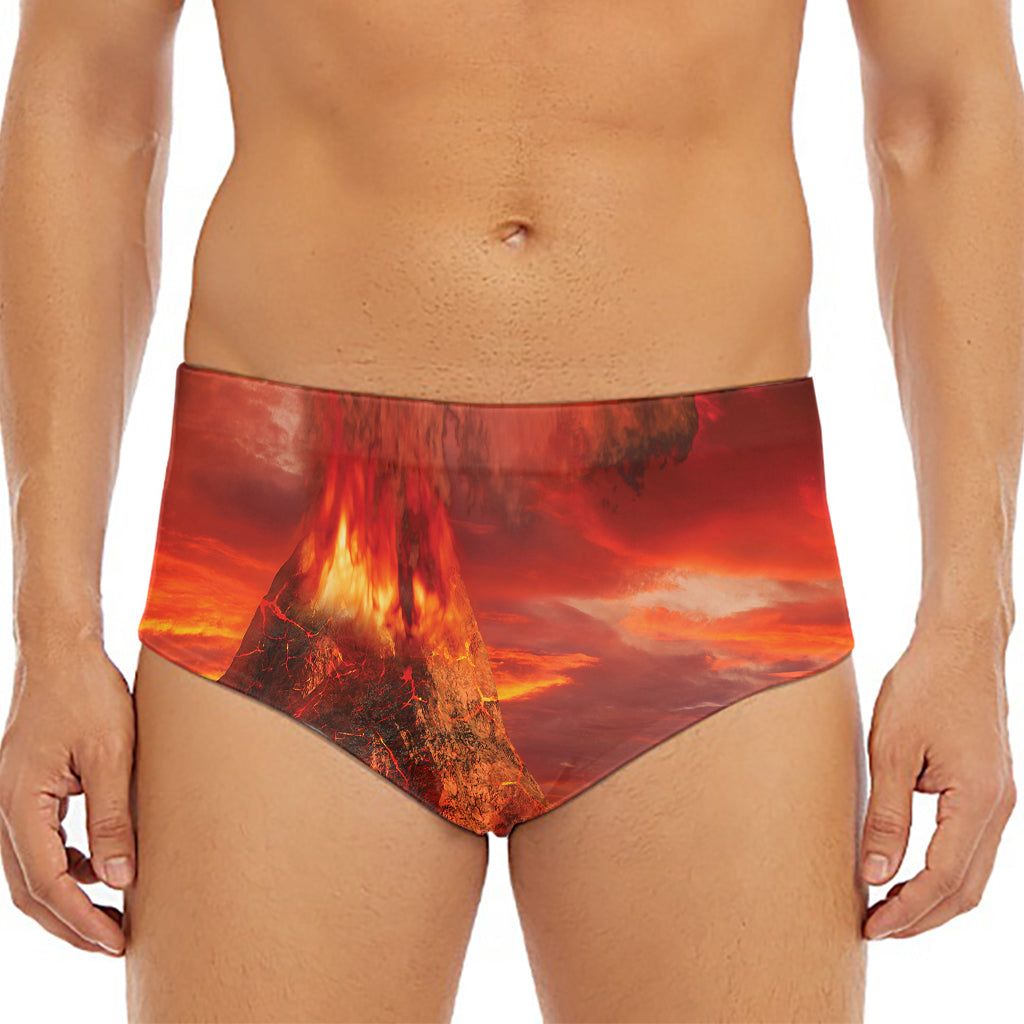 Volcano On The Sea Print Men's Triangle Swim Briefs