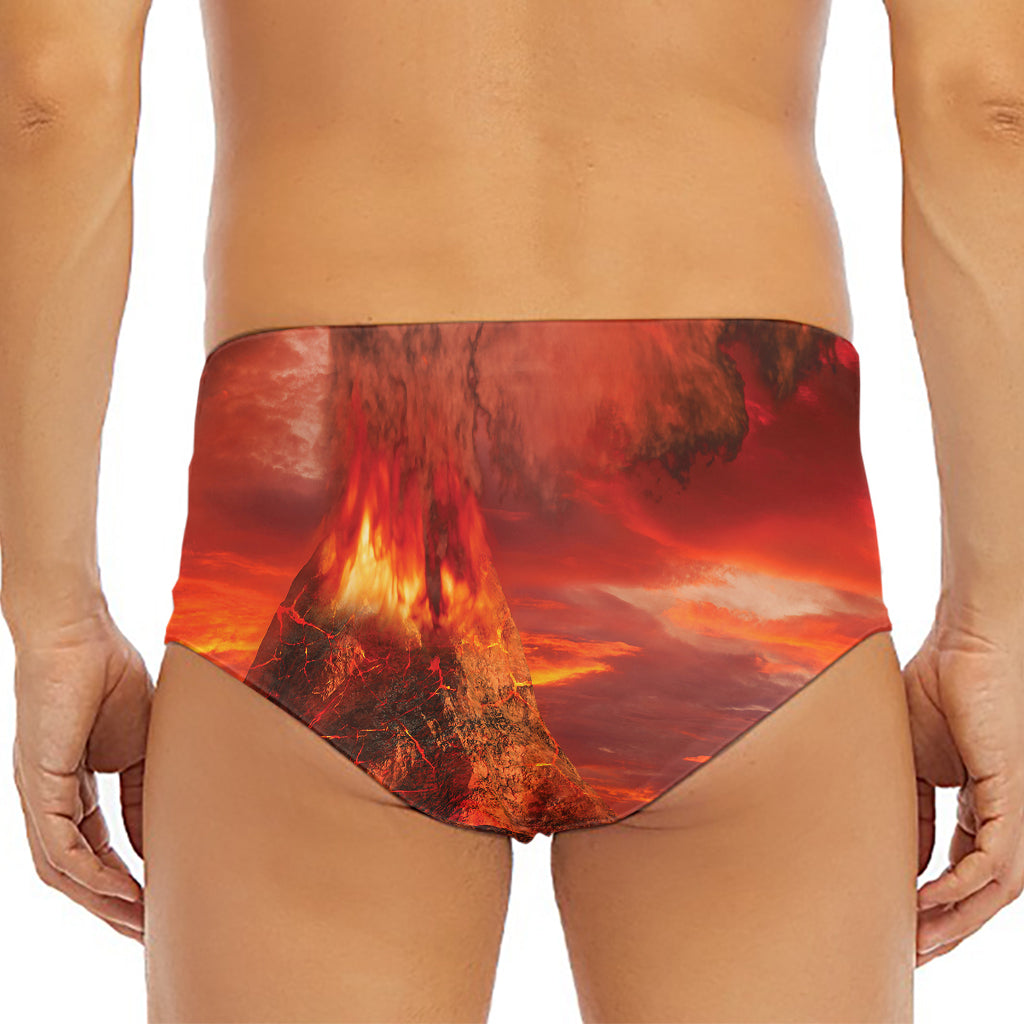 Volcano On The Sea Print Men's Triangle Swim Briefs