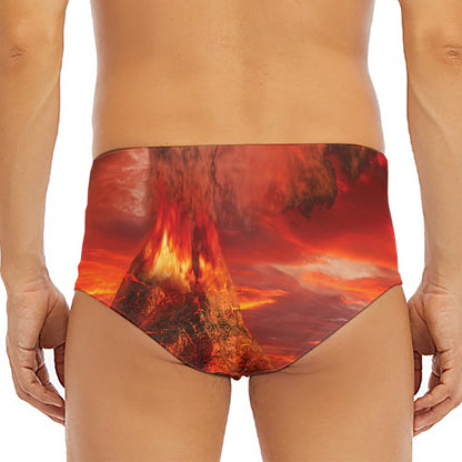 Volcano On The Sea Print Men's Triangle Swim Briefs