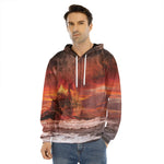 Volcano On The Sea Print Men's Velvet Pullover Hoodie