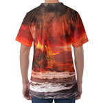 Volcano On The Sea Print Men's Velvet T-Shirt