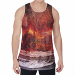 Volcano On The Sea Print Men's Velvet Tank Top