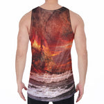 Volcano On The Sea Print Men's Velvet Tank Top