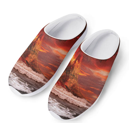 Volcano On The Sea Print Mesh Casual Shoes