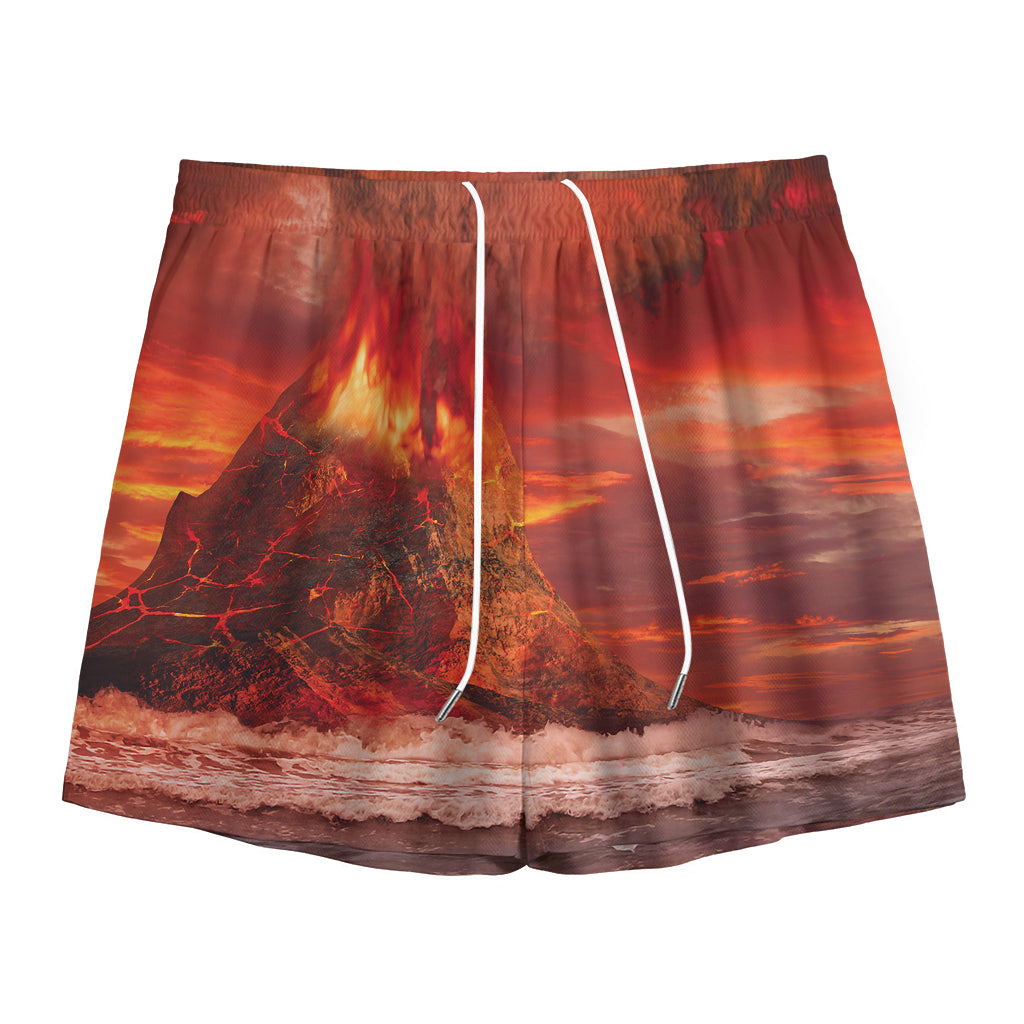 Volcano On The Sea Print Mesh Shorts