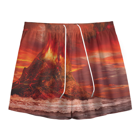 Volcano On The Sea Print Mesh Shorts
