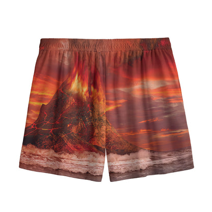 Volcano On The Sea Print Mesh Shorts