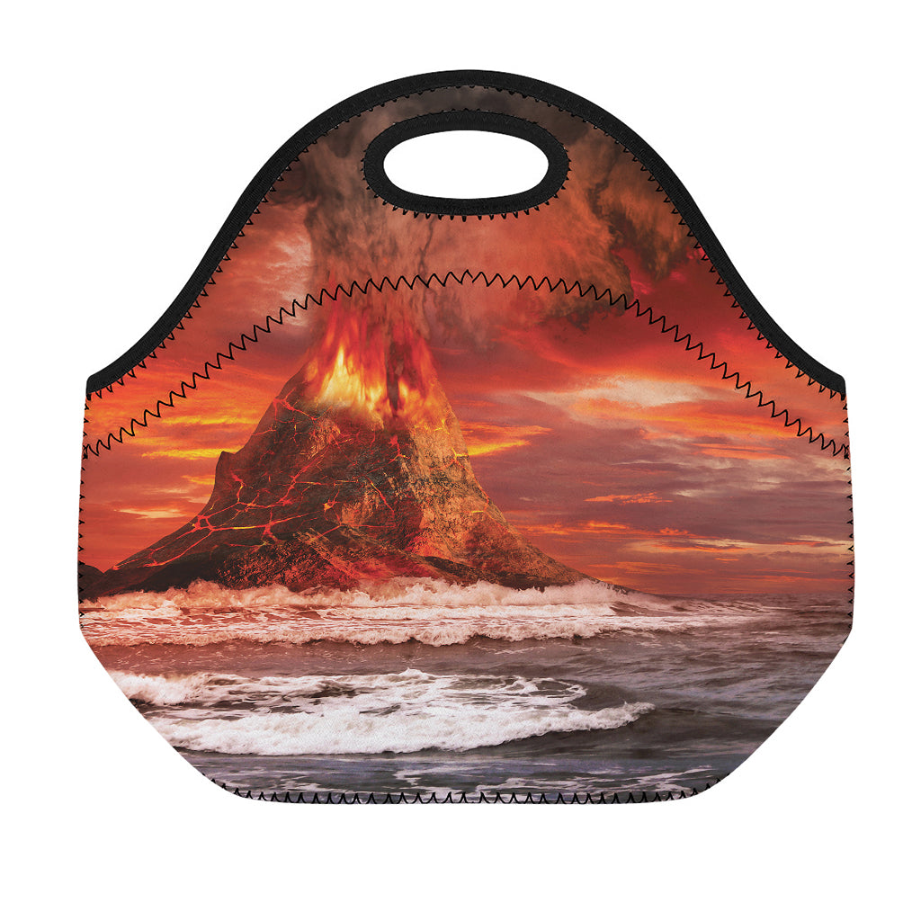 Volcano On The Sea Print Neoprene Lunch Bag