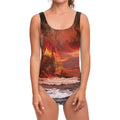 Volcano On The Sea Print One Piece Swimsuit