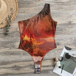 Volcano On The Sea Print One Shoulder Bodysuit