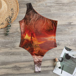Volcano On The Sea Print One Shoulder Bodysuit